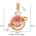 Gold plated Saturn pendant featuring a large pink round zircon and celestial star details - Pink/Planet