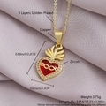 Cross necklace with red heart zircon pendant and gold-plated copper chain for women - Gold Plated Heart NZ06-6