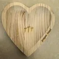 Handcrafted heart-shaped wooden prayer bowl with cross carving and natural grain finish - Natural Wood Heart Bowl