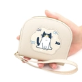 Cartera corta beige para mujer con dibujo de gato animado y correa de muñeca a juego - Blanco