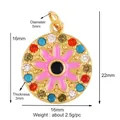 Bohemian gold round pendant with colorful stones and pink floral enamel detail - Bohemian Pink Floral Round Pendant (ADF8990-Pink)