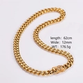 Détail du collier maille cubaine dorée avec dimensions 62cm de long et 12mm de large - Collier en Or 12mm