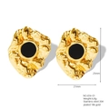 Irregular textured gold earrings with black center in 18k gold plated stainless steel - Black