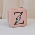 Pink PU leather jewelry travel case with letter Z and colorful floral patterns - Print Z