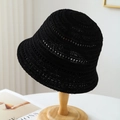 Retro black crochet bucket hat for women with a breathable hollow-out woven pattern - M(56-58cm) / Black (5634)