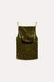 Close-up detail of green velvet camisole top showing the rich texture and fabric sheen - XS / Army Green