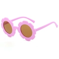 Rosafarbene Kinder-Sonnenbrille in Blumenform mit runden braunen Gläsern für Kinder - Matt Lila