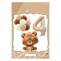 Brown bear foil balloon with cream number 4 set for kids birthday party decor - FG34 Bear Theme Number 4