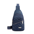 Navy blue nylon quilted chest bag with gold zippers and adjustable strap for women - Style 4 Dark Blue