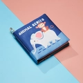 Blue animal theme baby cloth book featuring monkey and elephant for early sensory learning - Animal Cognitive Cloth Book English Version