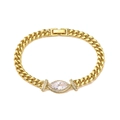 Primer plano de pulsera de eslabones cubanos con circonita marquise e incrustaciones - Piedra Marquisa Blanca / Dorado con Blanco