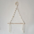 Nordic woven wall hanging tissue holder made of cotton rope and natural wood - 45*30cm / White