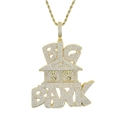 Iced out gold hip hop pendant necklace with Big Bank lettering and dollar symbols - n831 Gold (with 60cm Chain)