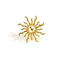 Vintage golden sunburst brooch with polished metallic rays and smooth central sphere - Gold