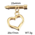 Golden stainless steel heart-shaped OT toggle clasp with size and weight details - Gold Hollow Heart (KLJ7468-Z)