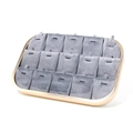 Detailed display of 15-slot gray velvet jewelry tray with a gold metal frame for necklaces - 15-Grid Pendant Tray