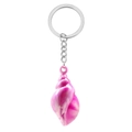 Close-up of pink spiral conch shell keychain with silver metal ring and glossy texture - Rose Red