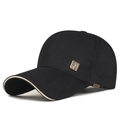 Black cotton baseball cap with khaki contrast brim and side metal badge detail - Adjustable / Black