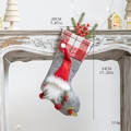 Knitted Christmas stocking with Santa gnome, red checkered cuff and size details - Style C Rudolph Grey Christmas Stocking