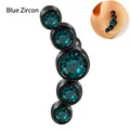 Blue zircon ear crawler with five gradient stones set in a black stainless steel base - Black - Blue Zircon Curved
