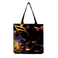 Dettaglio della borsa tote in tela con note musicali artistiche e stampa di farfalle - Stile Farfalla Musicale Fondo Nero (hm3604)