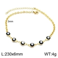 18K gold plated stainless steel anklet featuring multiple black and white evil eye charms - Gold Black Evil Eye (KJ1913-Z)