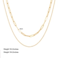 Double-layered 18K gold plated stainless steel necklace set with paperclip and bead chains - Style 05 (Paperclip Bead Layered)