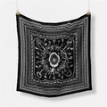 Classic paisley and key pattern detail on black and white silk square scarf for men - Black