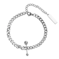 Minimalistisches Edelstahl-Armband in Silber mit kubanischem Ketten- und Perlenanhänger - Silbernes Armband / 16+5cm