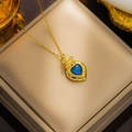 Goldene Herz-Schloss-Halskette mit blauem Kristall und Zirkonia in einer Geschenkbox - Gold Herz Blau (8945)