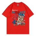 Red 4th of July t-shirt featuring a cat graphic and Independence Day letter print - Red