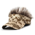 Macro detail of sun visor cap with digital desert camouflage and synthetic hair - Digital Khaki and Coffee