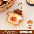 Cute egg sandwich plush keychain 7x7cm with smiley face and metal bead chain - Charm / 4# Egg Sandwich Doll