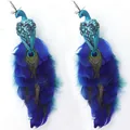 Coppia di pavoni decorativi blu con paillettes e piume per alberi di Natale - Set da 2 Pezzi / Blu