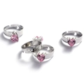 Vue détaillée de bagues avec cristal rose en forme de cœur et anneau ajustable - Couleur Acier Cœur Zircon Rose (MP090)