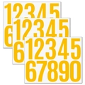 Close-up of three sheets of waterproof yellow number stickers 0-9 for mailbox and logistics - Orange Numbers 0-9/3 Sheets Set