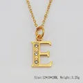 Collier lettre E en acier doré avec cristaux clairs, poids 3,25g, taille 12x19x2mm - Lettre E
