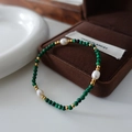 Malachite beaded bracelet with gold metal beads and white pearls in vintage style - Malachite Bracelet SL0148