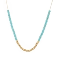 Turquoise beaded necklace with faceted golden metal spheres and dainty gold link chain - Small Square Bead Necklace