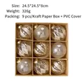 Lot de 9 boules de Noël transparentes avec motifs pailletés dorés dans une boîte cadeau - Ensemble de 9 Pièces / 8cm / Or champagne