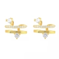 Fashionable double-layer gold C-shaped earrings with sparkling cubic zirconia pavé - Double Layer Pave Ear Cuff / Gold
