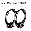 Black 12mm stainless steel hoop earrings with three decorative small rings for men - 12mm / Black