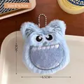 Cute light blue plush monster keychain with embroidery details and silver bead chain - 5# Blue Big Mouth Monster Keychain