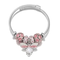 Detail of beaded steel wire bracelet featuring pink rhinestones and pearl insect charm - Silver Pink