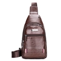 Brown PU leather men's chest bag with multi-pocket zipper design and adjustable strap - 924 Brown