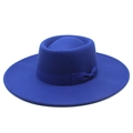 Chapeau en feutre bleu royal à bord large avec ruban en satin et nœud élégant - M / Bleu