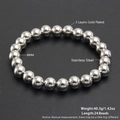 Classic 8mm silver stainless steel bead bracelet with a polished 3-layer gold plated finish - 8mm/24 Beads / Silver