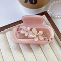 Rosa Haarklammer aus Acetat mit Blumen, Strasssteinen und eleganter Muschelstruktur - 4# Rosa