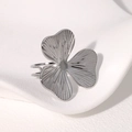 Anello regolabile in argento a forma di petalo con texture spazzolata da donna - Color Acciaio