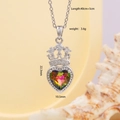 Silver crown heart pendant necklace with colorful zircon stone and sparkling diamonds - Heart Crown Silver 401